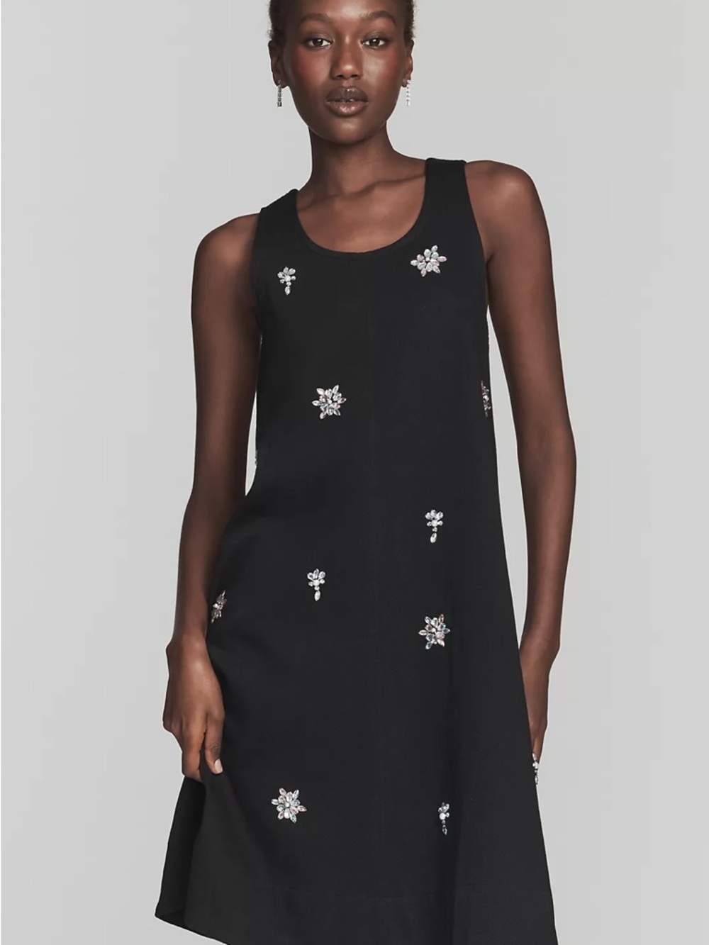 Maeve Black Embellished Mini Dress with Jewel Accents
